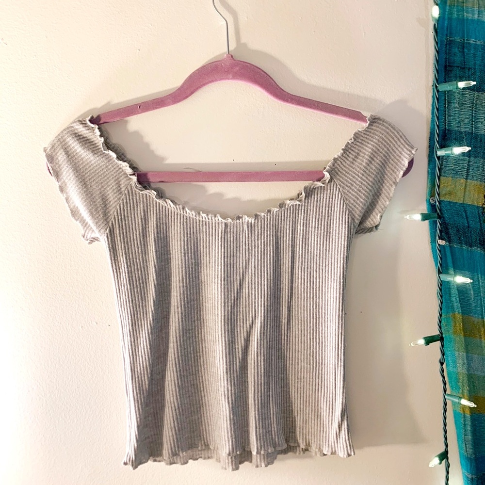 Grey off or on shoulder top